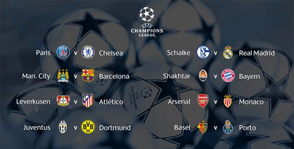  Oitavas da Champions têm Barça x City, PSG x Chelsea e Real x Schalke; veja os confrontos