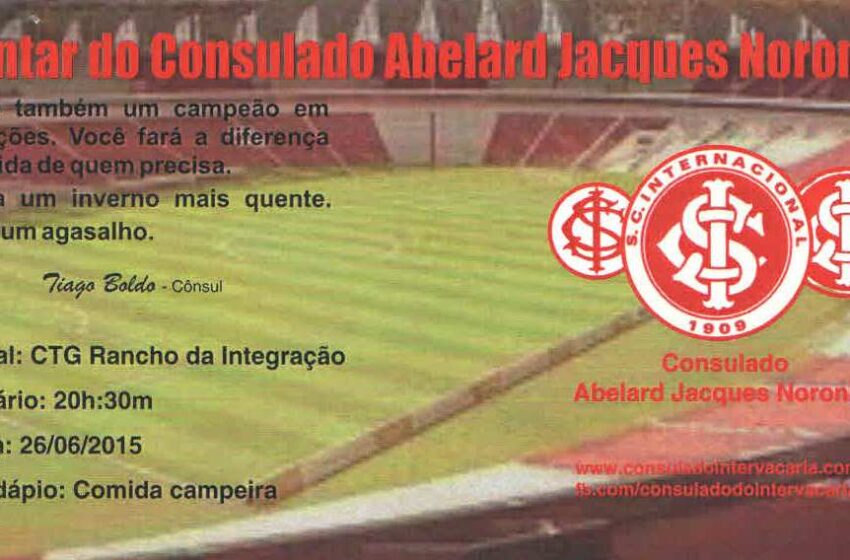 Consulado do Inter em Vacaria vai realizar mais um jantar