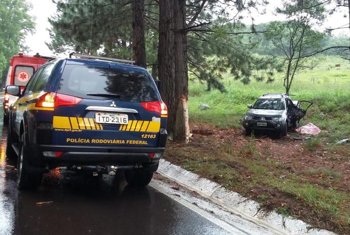 Mulher morre em colisão de caminhonete contra árvore